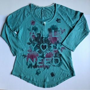 LIFE IS GOOD Tee Shirt ❤️ ALL YOU NEED Floral  XS Teal Women’s